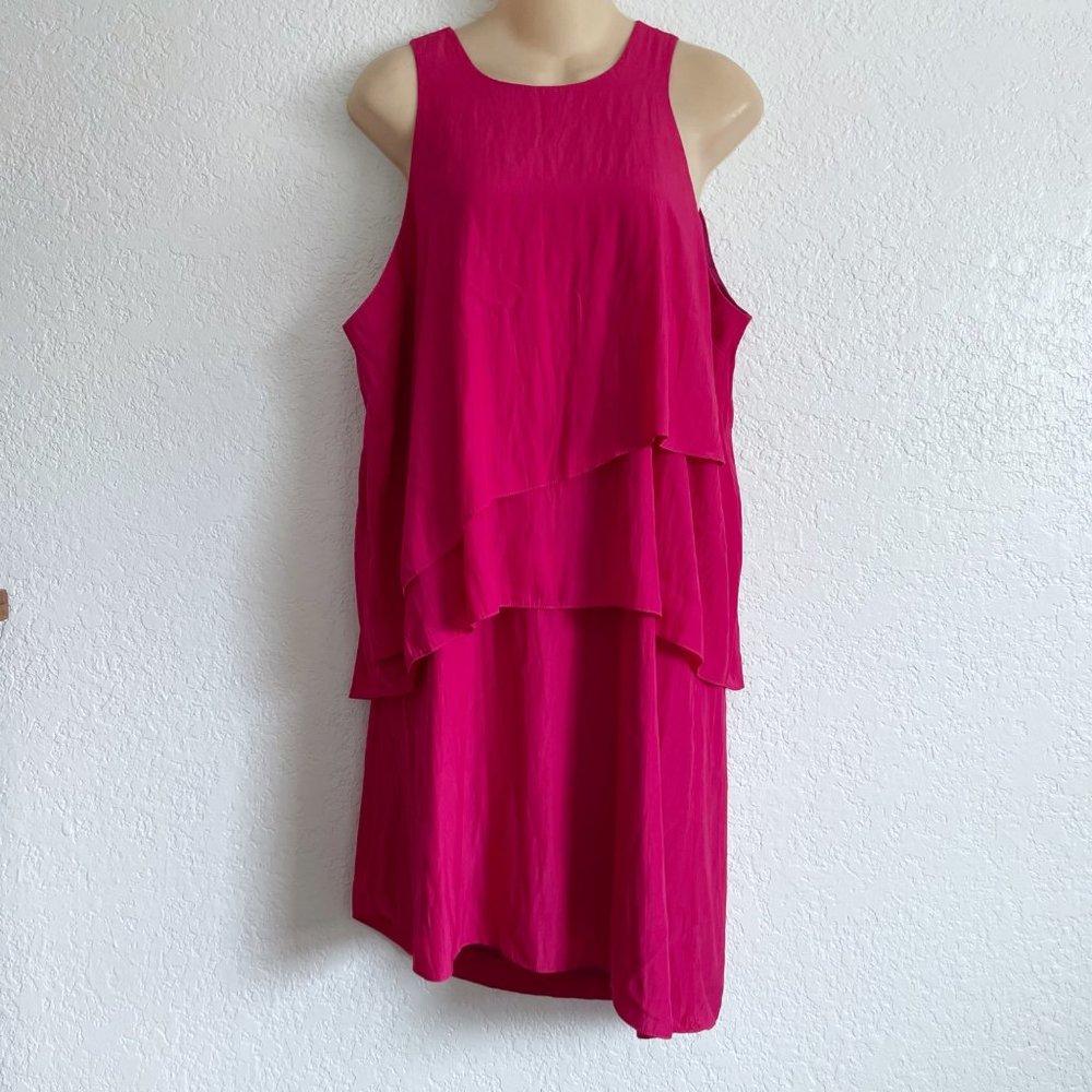 New Elizabeth & James Alexis Fuchsia Pink Tiered Sleeveless Mini Dress LARGE